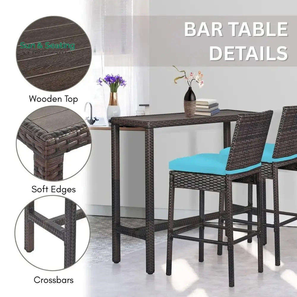 Chiyo All-Weather Rattan Wicker Bar Set with High-Top Outdoor Table &amp; Chairs Bar Set