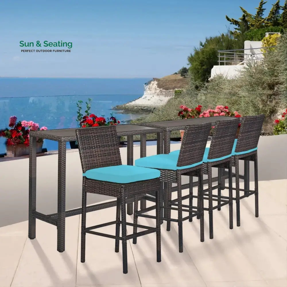 Chiyo All-Weather Rattan Wicker Bar Set with High-Top Outdoor Table &amp; Chairs Bar Set