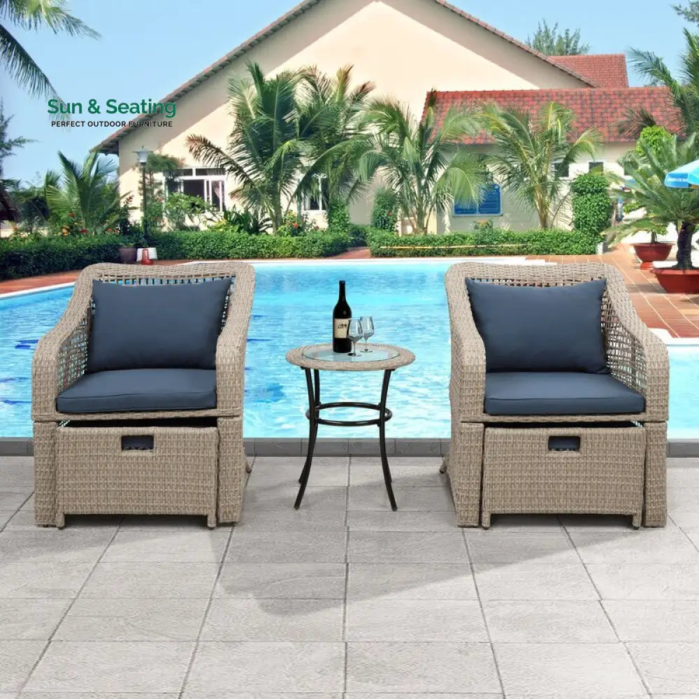 Chou OUTDOOR PATIO SEATING SET 2 CHAIRS 2 OTTOMAN AND TABLE SET (BROWN) Coffee Table Sets