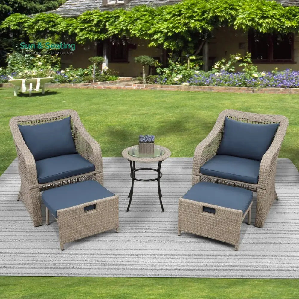 Chou OUTDOOR PATIO SEATING SET 2 CHAIRS 2 OTTOMAN AND TABLE SET (BROWN) Coffee Table Sets