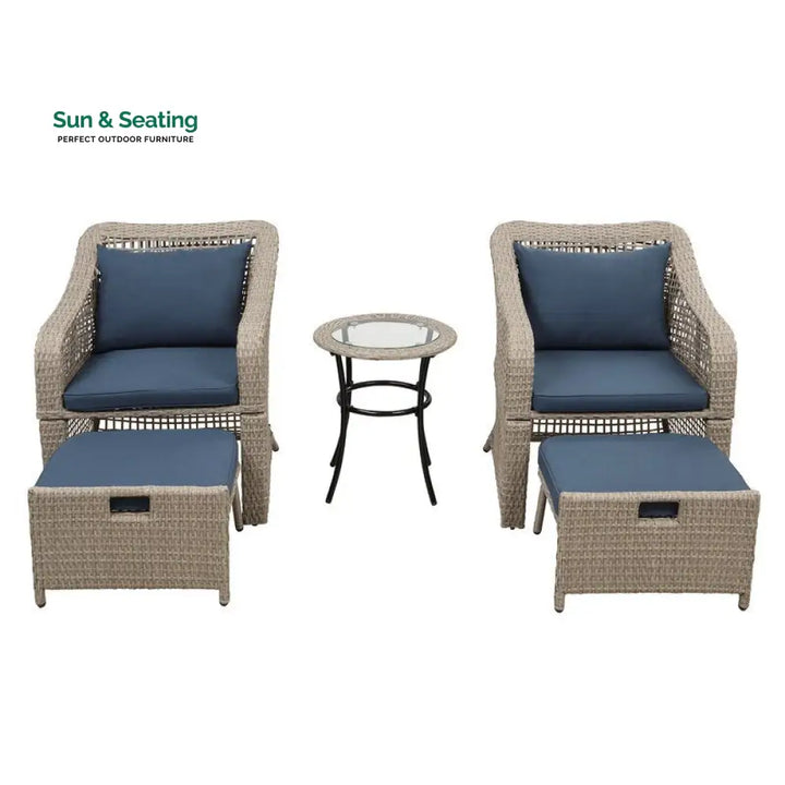 Chou OUTDOOR PATIO SEATING SET 2 CHAIRS 2 OTTOMAN AND TABLE SET (BROWN) Coffee Table Sets