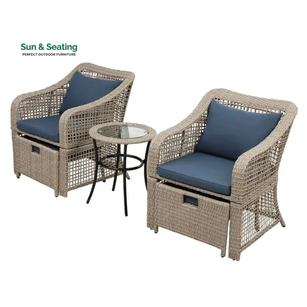 Chou OUTDOOR PATIO SEATING SET 2 CHAIRS 2 OTTOMAN AND TABLE SET (BROWN) Coffee Table Sets