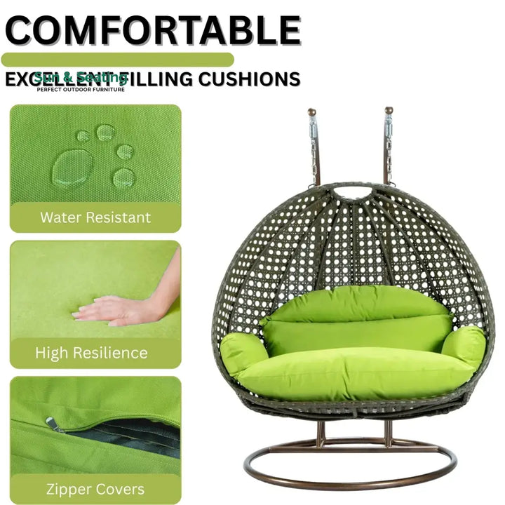 Chunhua Double Seater Hanging Swing Chair (Dark Brown/Green) Swing