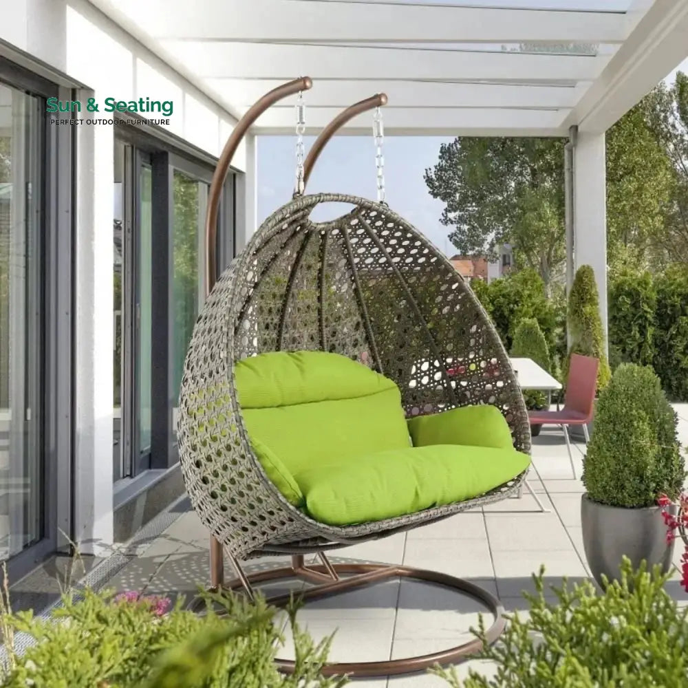 Chunhua Double Seater Hanging Swing Chair (Dark Brown/Green) Swing