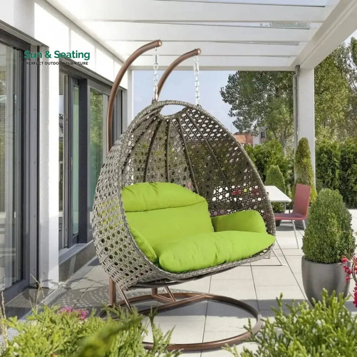 Chunhua Double Seater Hanging Swing Chair (Dark Brown/Green) Swing