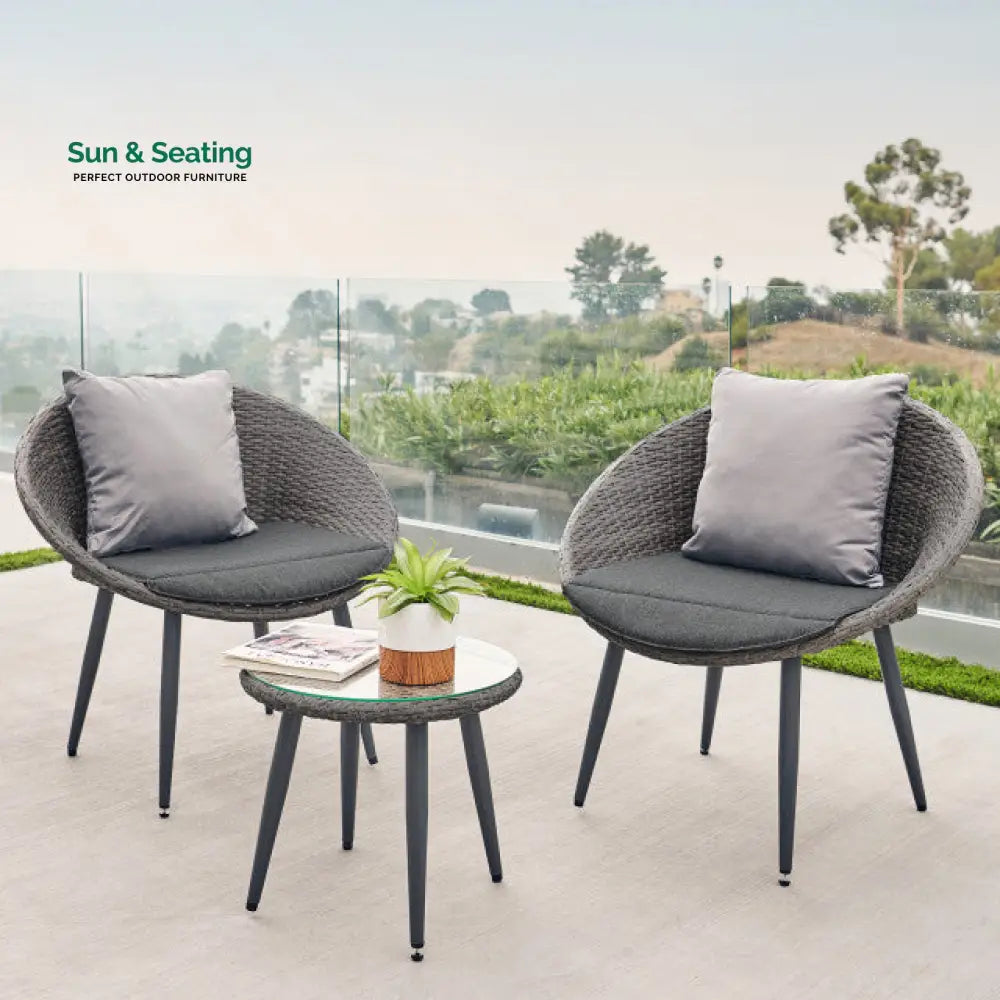 Cindy Outdoor Patio Seating Set 2 Chairs and 1 Table Set (Grey) Coffee Table Sets