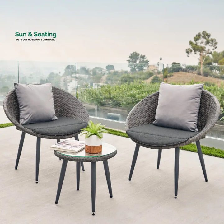 Cindy Outdoor Patio Seating Set 2 Chairs and 1 Table Set (Grey) Coffee Table Sets