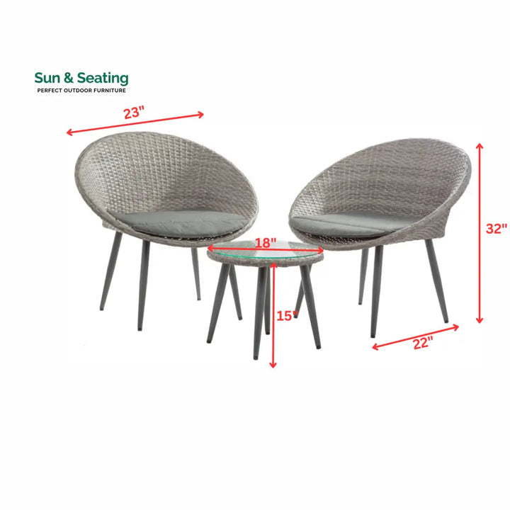 Cindy Outdoor Patio Seating Set 2 Chairs and 1 Table Set (Grey) Coffee Table Sets