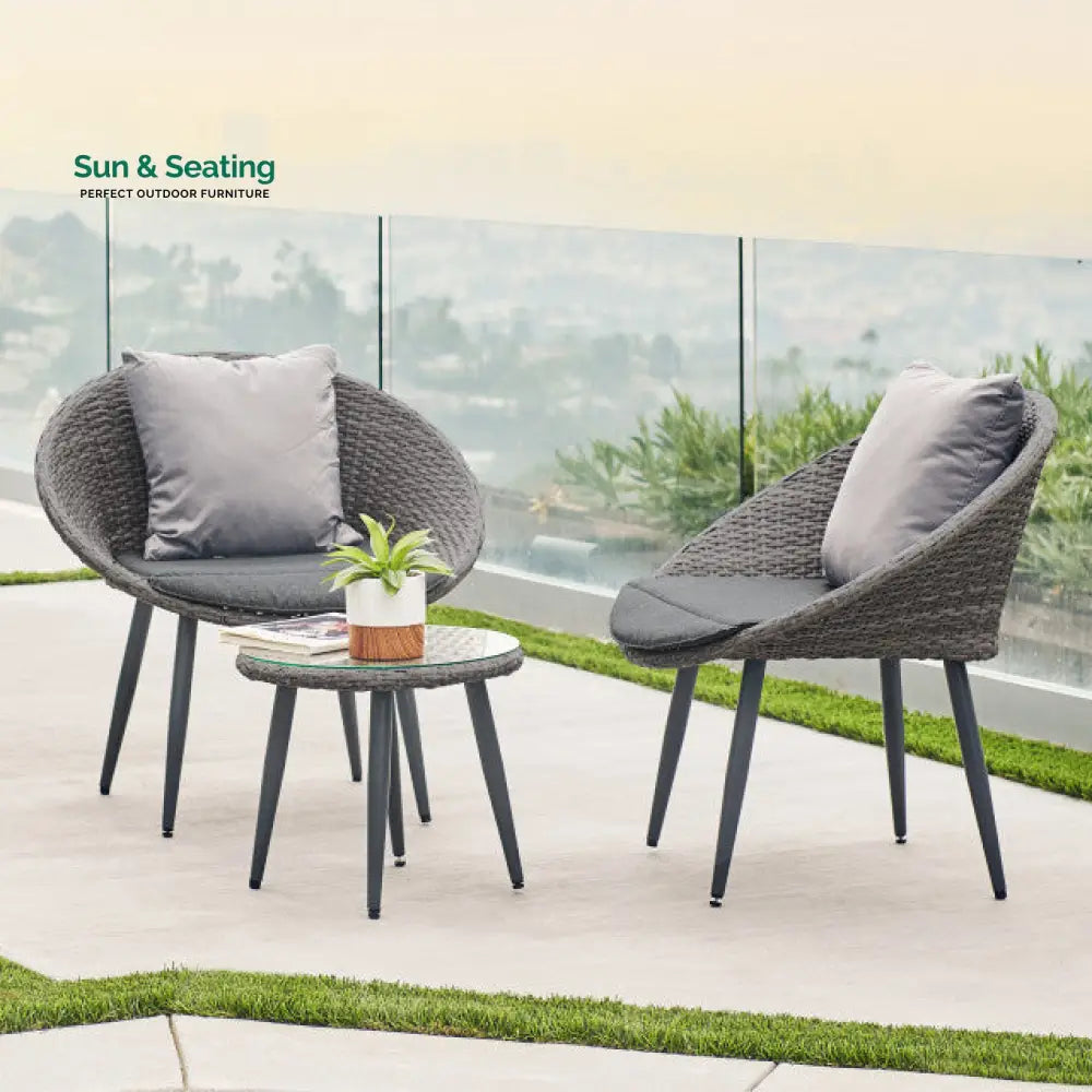 Cindy Outdoor Patio Seating Set 2 Chairs and 1 Table Set (Grey) Coffee Table Sets
