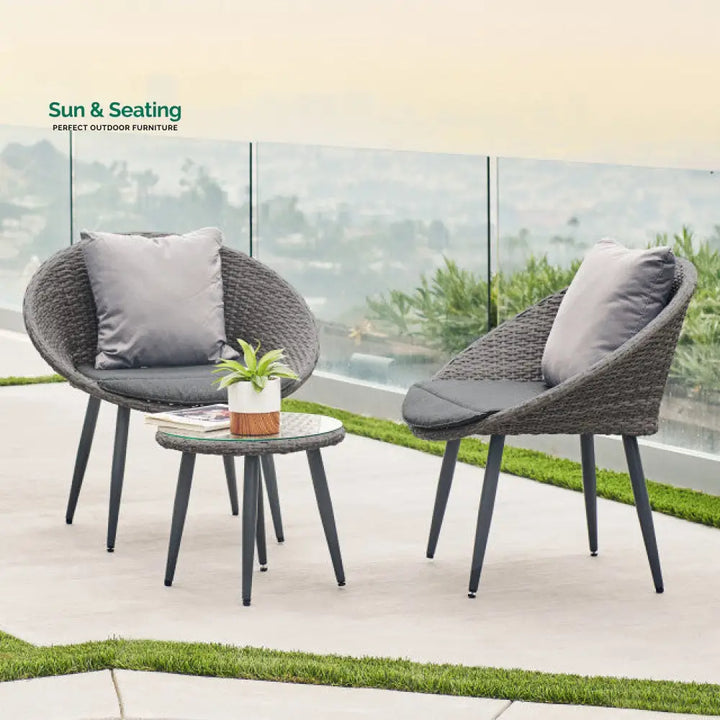 Cindy Outdoor Patio Seating Set 2 Chairs and 1 Table Set (Grey) Coffee Table Sets