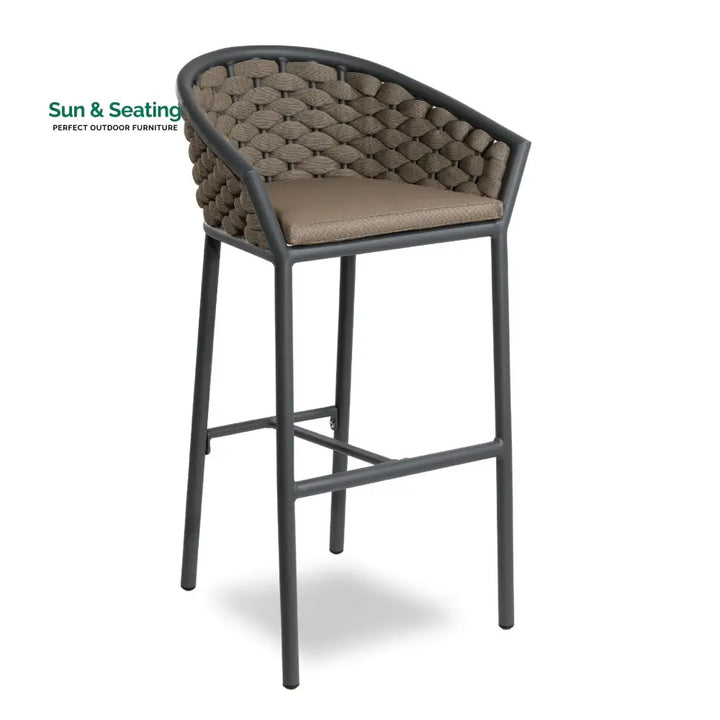 Cirillo Outdoor Patio Bar Chair 1 Chair For Balcony Braided &amp; Rope Brown Bar Sets