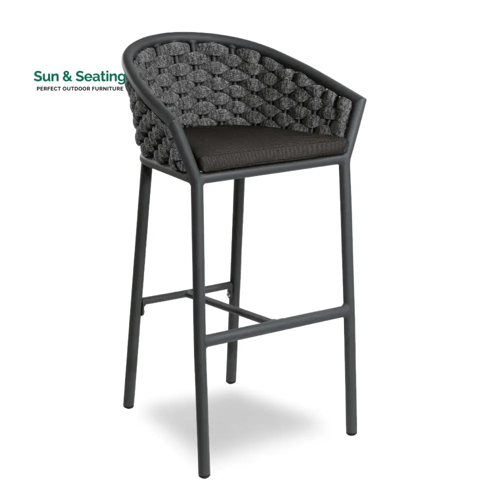Cirillo Outdoor Patio Bar Chair 1 Chair For Balcony Braided &amp; Rope Grey Bar Sets