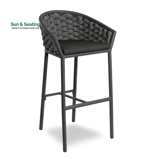Cirillo Outdoor Patio Bar Chair 1 Chair For Balcony Braided & Rope Grey Bar Sets