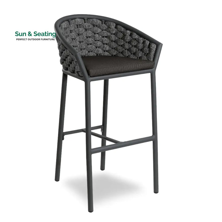 Cirillo Outdoor Patio Bar Chair 1 Chair For Balcony Braided &amp; Rope Grey Bar Sets