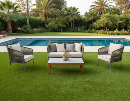Ciro Outdoor Sofa Set 2 Seater 2 Single seater and 1 Center Table (Dark Grey + Beige) Braided & Rope Sofa Sets