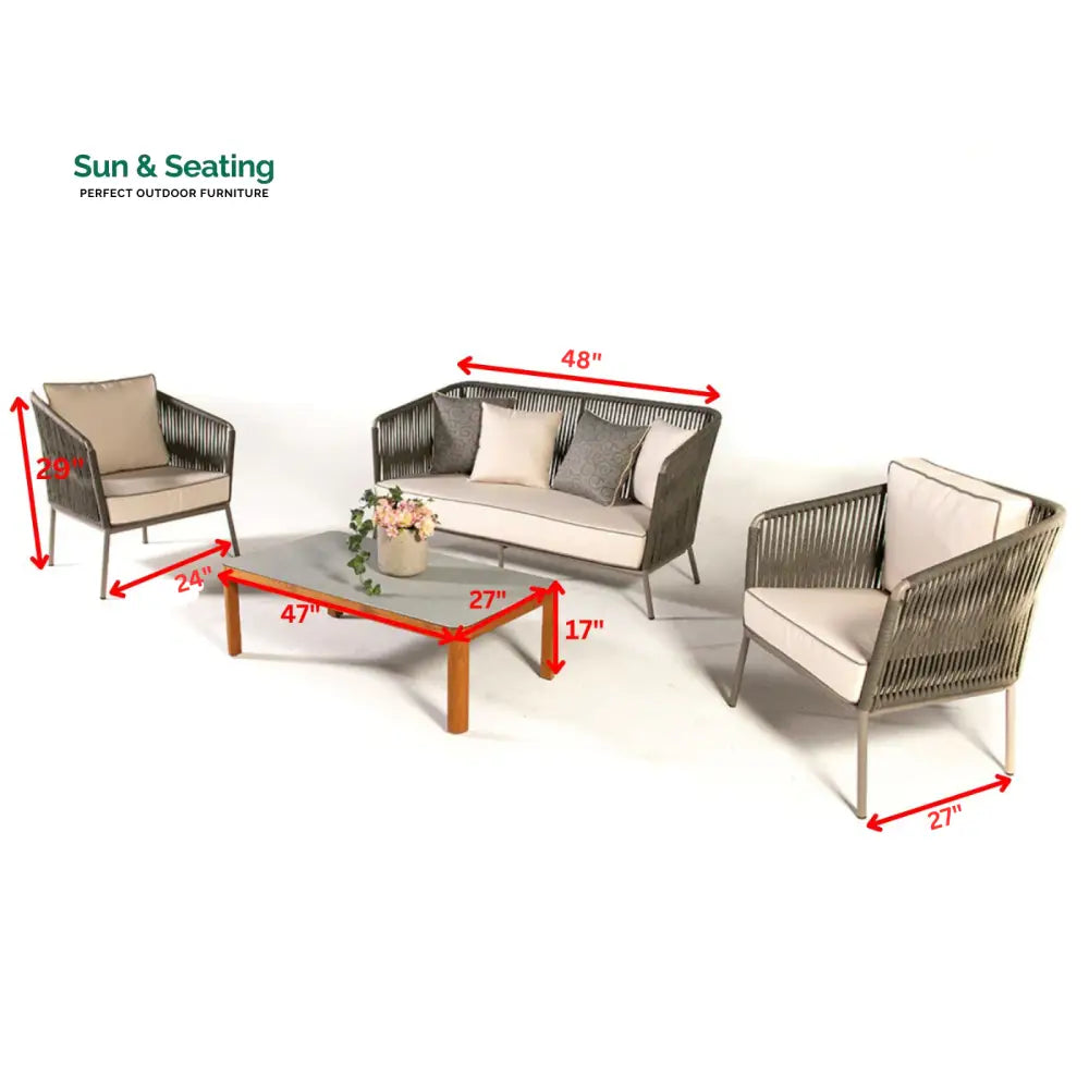 Ciro Outdoor Sofa Set 2 Seater 2 Single seater and 1 Center Table (Dark Grey + Beige) Braided &amp; Rope Sofa Sets