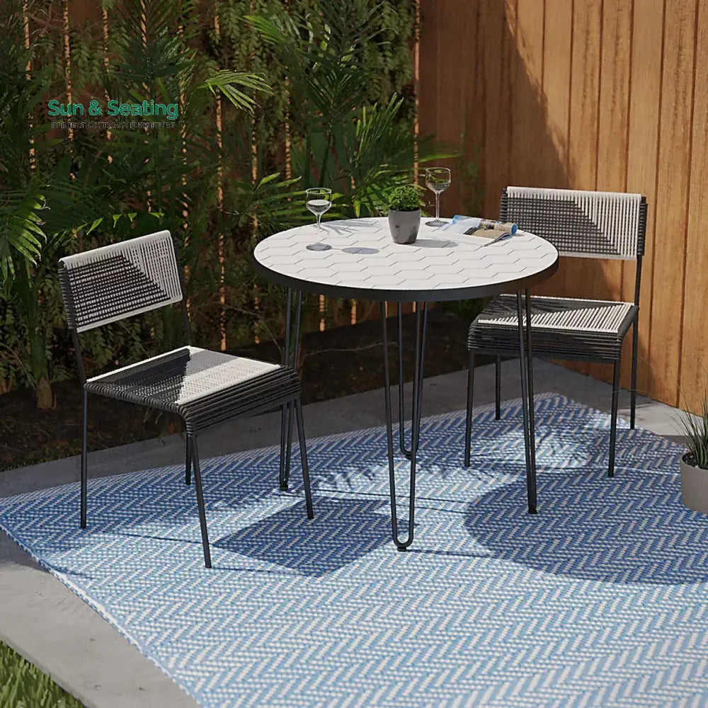 Clara Outdoor Patio Seating Set 2 Chairs and 1 Table Set (Black) Braided &amp; Rope Coffee Table Sets