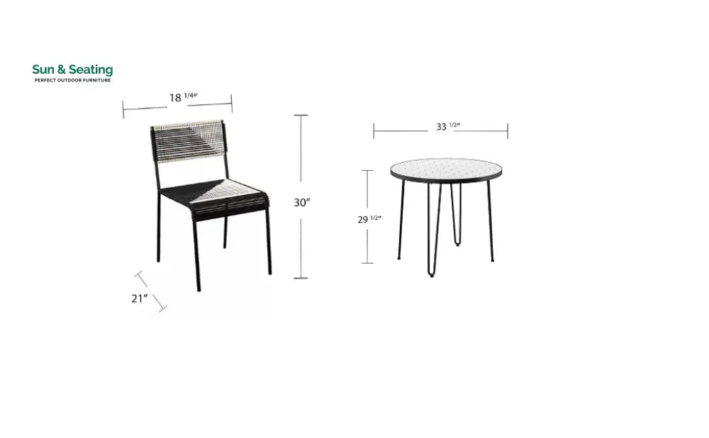 Clara Outdoor Patio Seating Set 2 Chairs and 1 Table Set (Black) Braided &amp; Rope Coffee Table Sets