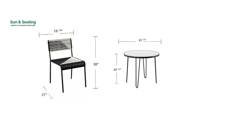 Clara Outdoor Patio Seating Set 2 Chairs and 1 Table Set (Black) Braided &amp; Rope Coffee Table Sets