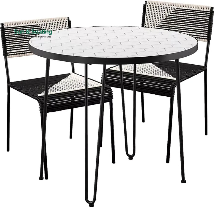 Clara Outdoor Patio Seating Set 2 Chairs and 1 Table Set (Black) Braided &amp; Rope Coffee Table Sets