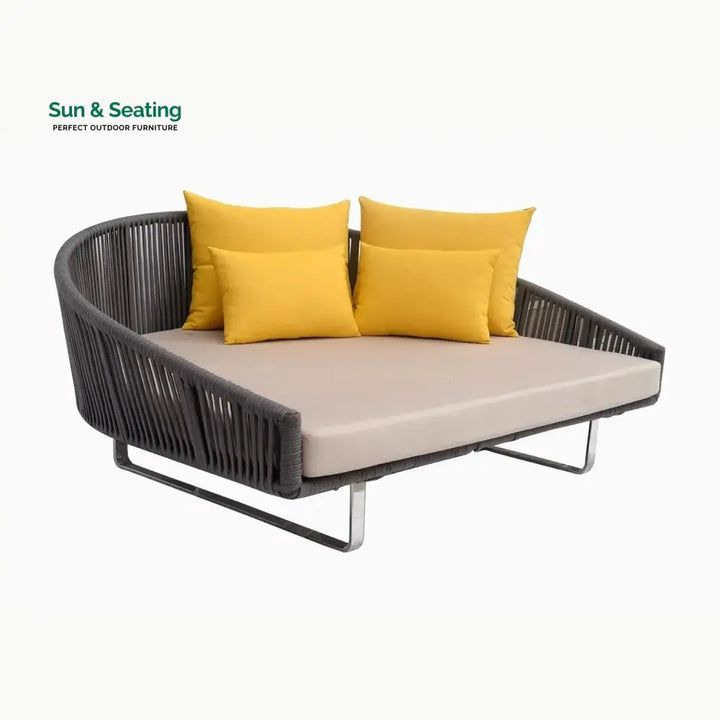 Clarisse Outdoor Grey Rope Patio Daybed with Comfortable Cream Cushion Daybed