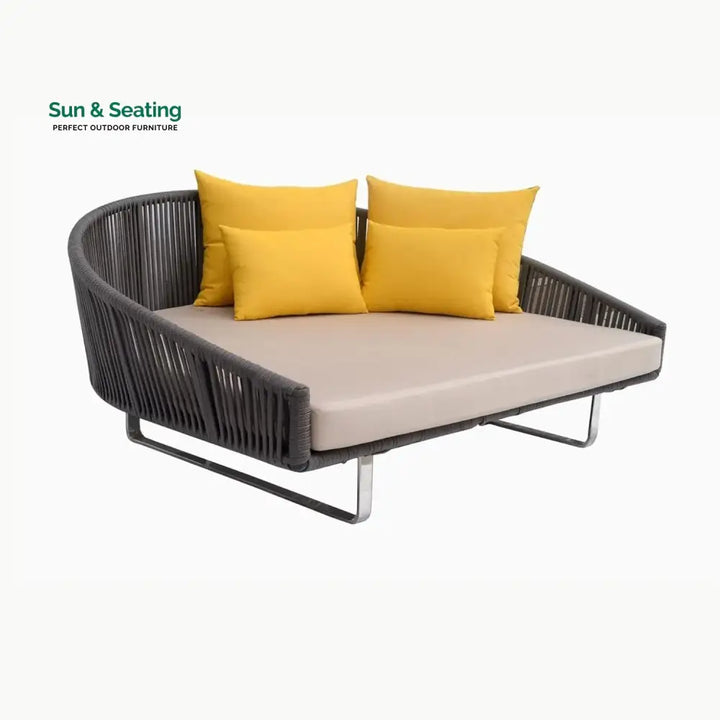 Clarisse Outdoor Grey Rope Patio Daybed with Comfortable Cream Cushion Daybed