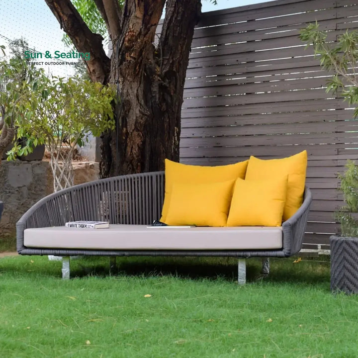 Clarisse Outdoor Grey Rope Patio Daybed with Comfortable Cream Cushion Daybed