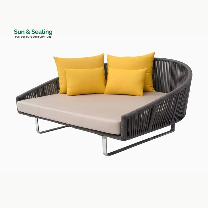 Clarisse Outdoor Grey Rope Patio Daybed with Comfortable Cream Cushion Daybed