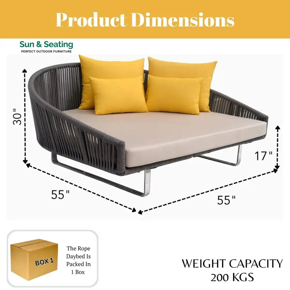 Clarisse Outdoor Grey Rope Patio Daybed with Comfortable Cream Cushion Daybed