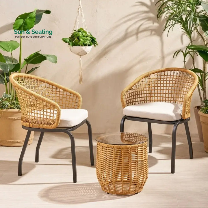 Clementine 3 Piece Garden Outdoor Rope Patio Set Patio Set