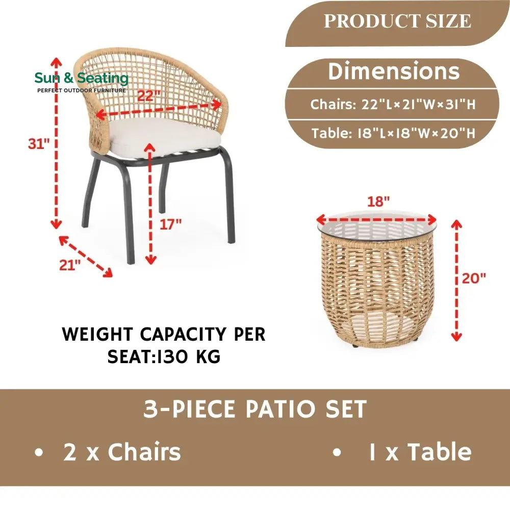 Clementine 3 Piece Garden Outdoor Rope Patio Set Patio Set