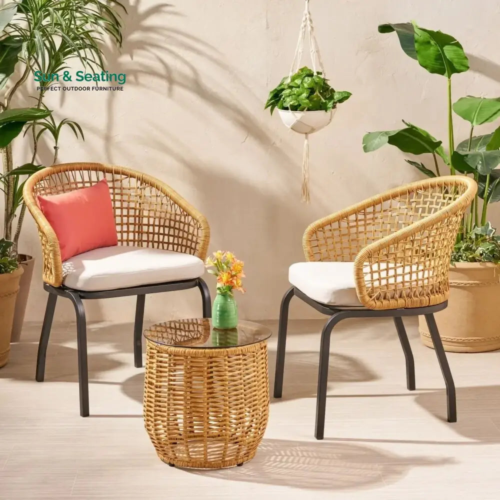 Clementine 3 Piece Garden Outdoor Rope Patio Set Patio Set