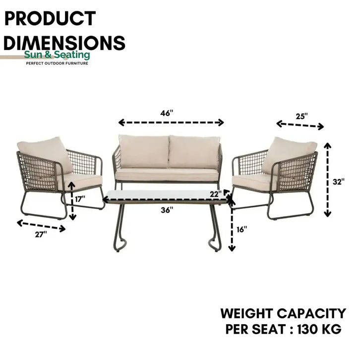Clementine 4 Piece Outdoor All-Weather Rope Sofa Set Sofa Set
