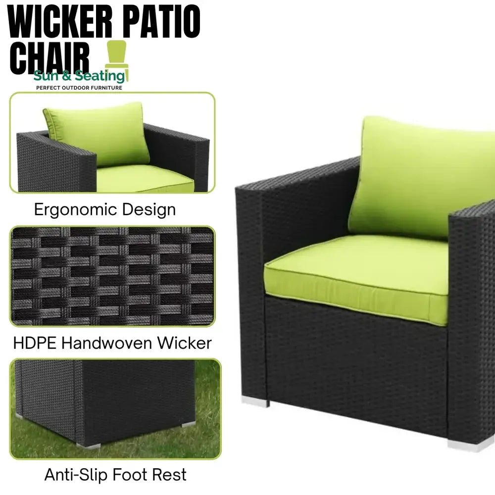 Clementine 6-Piece Outdoor Conversation Set (Black/Green) Sofa Set