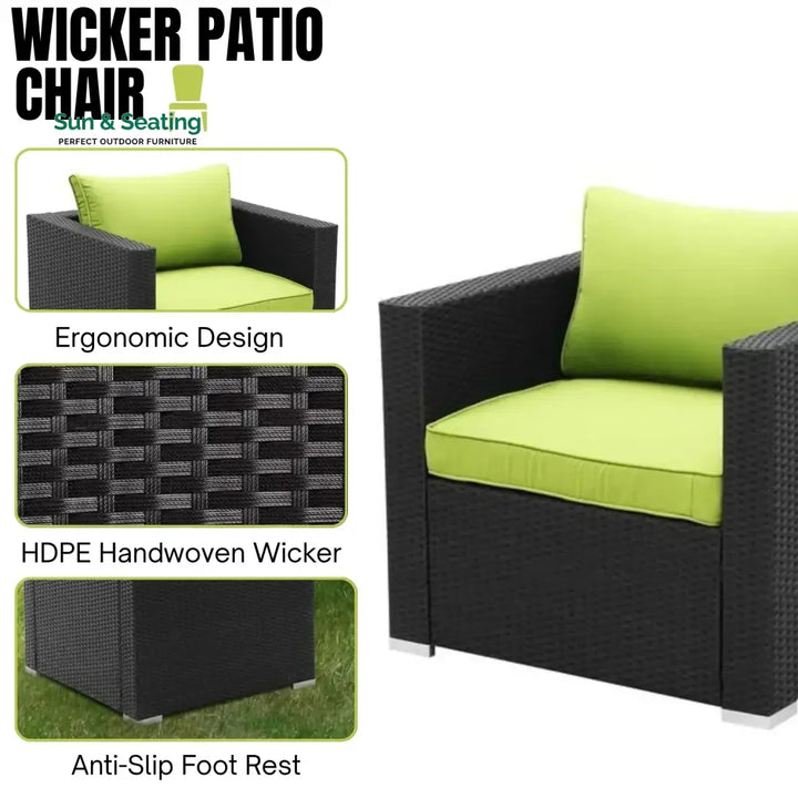 Clementine 6-Piece Outdoor Conversation Set (Black/Green) Sofa Set