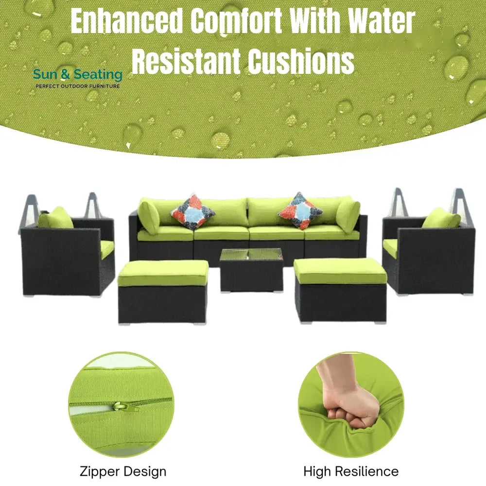 Clementine 6-Piece Outdoor Conversation Set (Black/Green) Sofa Set