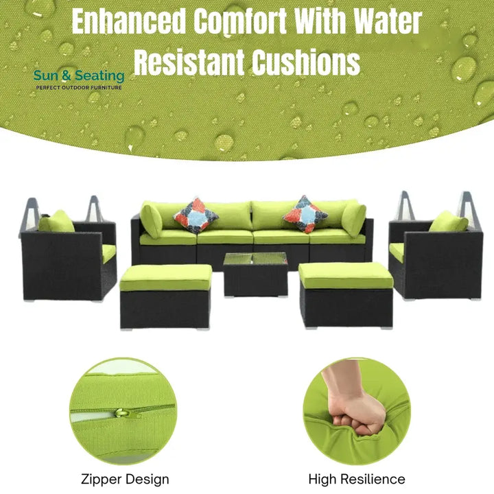 Clementine 6-Piece Outdoor Conversation Set (Black/Green) Sofa Set
