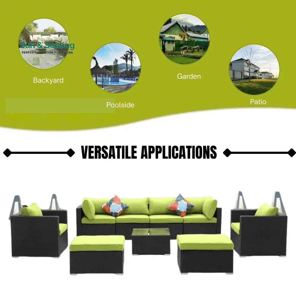Clementine 6-Piece Outdoor Conversation Set (Black/Green) Sofa Set