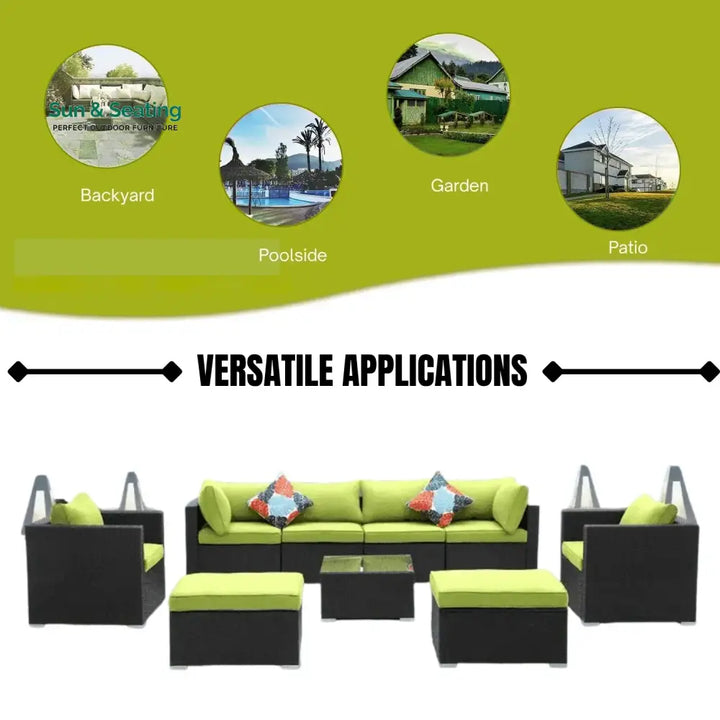 Clementine 6-Piece Outdoor Conversation Set (Black/Green) Sofa Set
