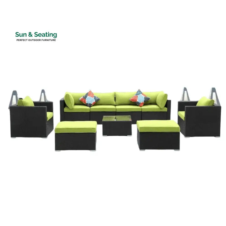 Clementine 6-Piece Outdoor Conversation Set (Black/Green) Sofa Set