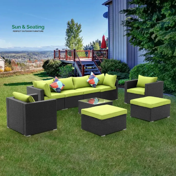 Clementine 6-Piece Outdoor Conversation Set (Black/Green) Sofa Set
