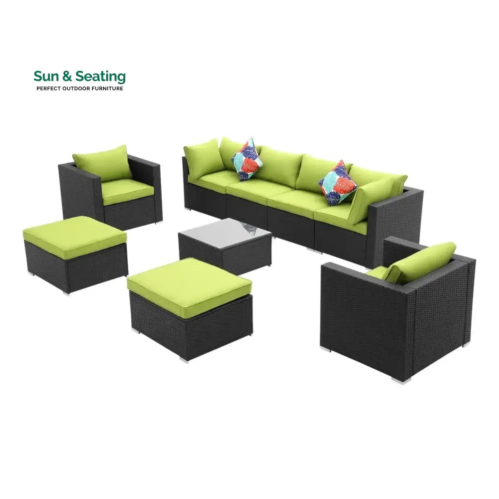 Clementine 6-Piece Outdoor Conversation Set (Black/Green) Sofa Set