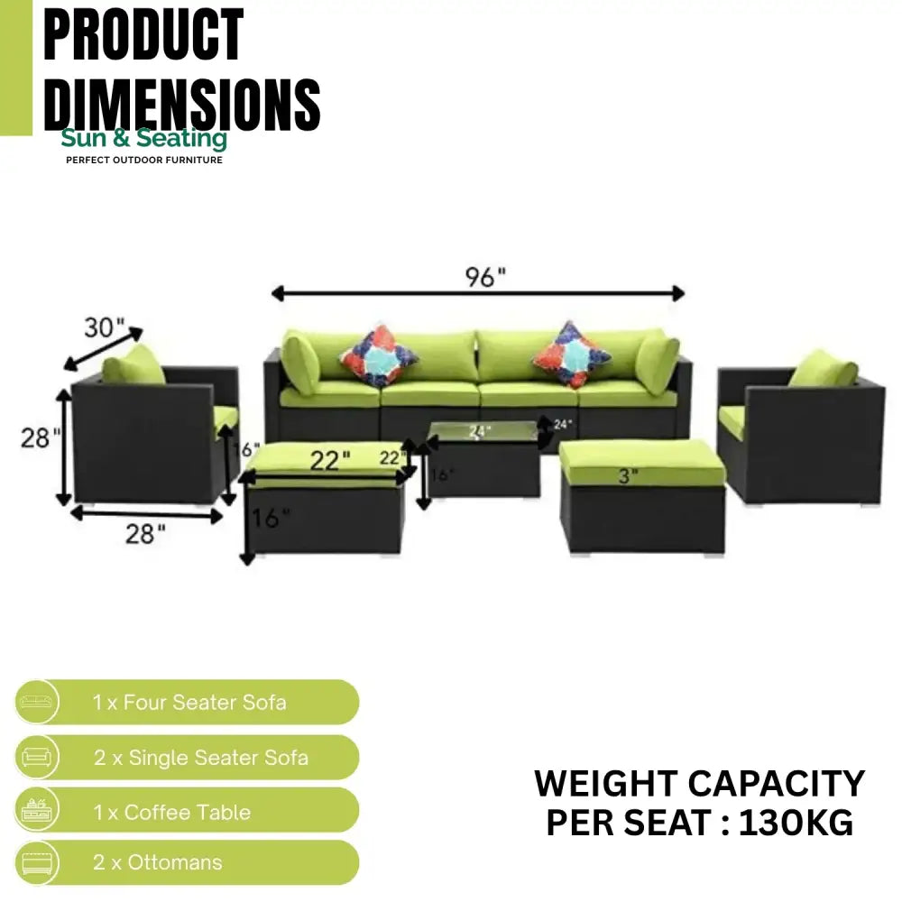 Clementine 6-Piece Outdoor Conversation Set (Black/Green) Sofa Set