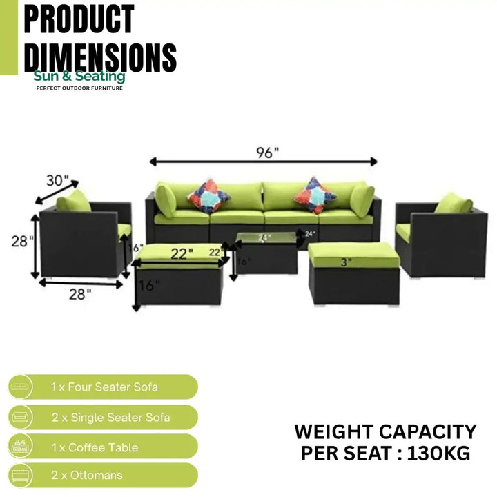 Clementine 6-Piece Outdoor Conversation Set (Black/Green) Sofa Set