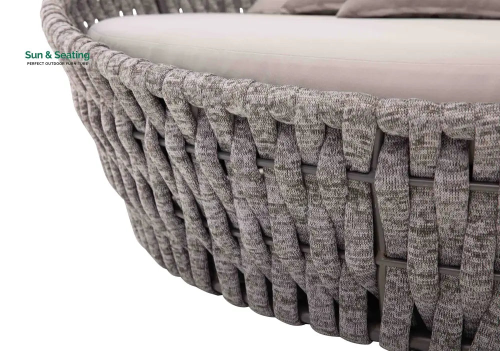 Cleri Outdoor Poolside Sunbed With Cushion Daybed (Dark Grey) Braided &amp; Rope Sunbed