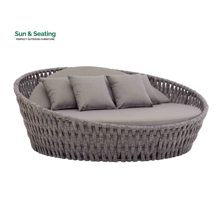 Cleri Outdoor Poolside Sunbed With Cushion Daybed (Dark Grey) Braided &amp; Rope Sunbed