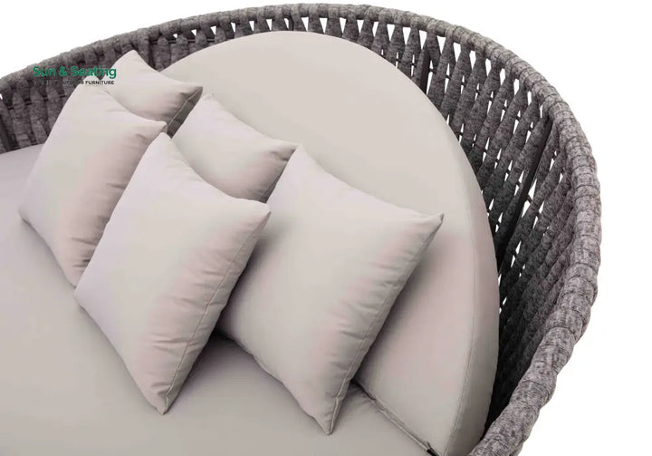 Cleri Outdoor Poolside Sunbed With Cushion Daybed (Dark Grey) Braided &amp; Rope Sunbed