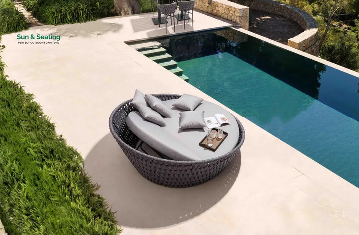 Cleri Outdoor Poolside Sunbed With Cushion Daybed (Dark Grey) Braided &amp; Rope Sunbed