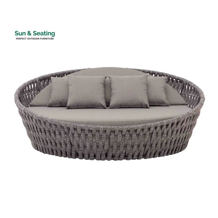 Cleri Outdoor Poolside Sunbed With Cushion Daybed (Dark Grey) Braided &amp; Rope Sunbed
