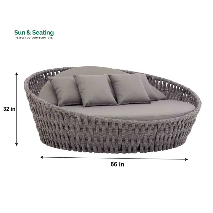 Cleri Outdoor Poolside Sunbed With Cushion Daybed (Dark Grey) Braided &amp; Rope Sunbed